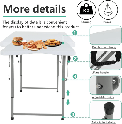 Folding Table Half Portable Picnic Table For Camping Outdoor Parties  Events 8