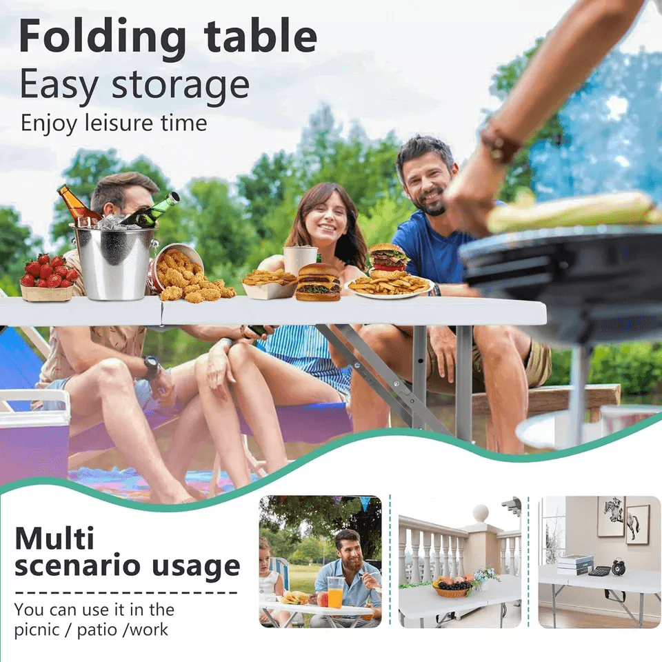 Folding Table Half Portable Picnic Table For Camping Outdoor Parties  Events 6