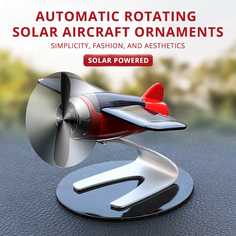 Solar Airplane Ornament, Creative Car & Desk Decor for Men & Women Energy Spinning Gift for Car Enthusiasts