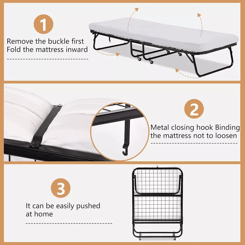 Folding Guest Bed With Wheels Portable Rollaway Extra Bed With Mattress For Adults Office Or Home U 4