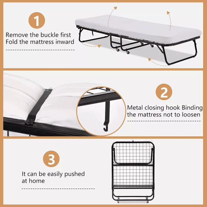 Folding Guest Bed With Wheels Portable Rollaway Extra Bed With Mattress For Adults Office Or Home U 4