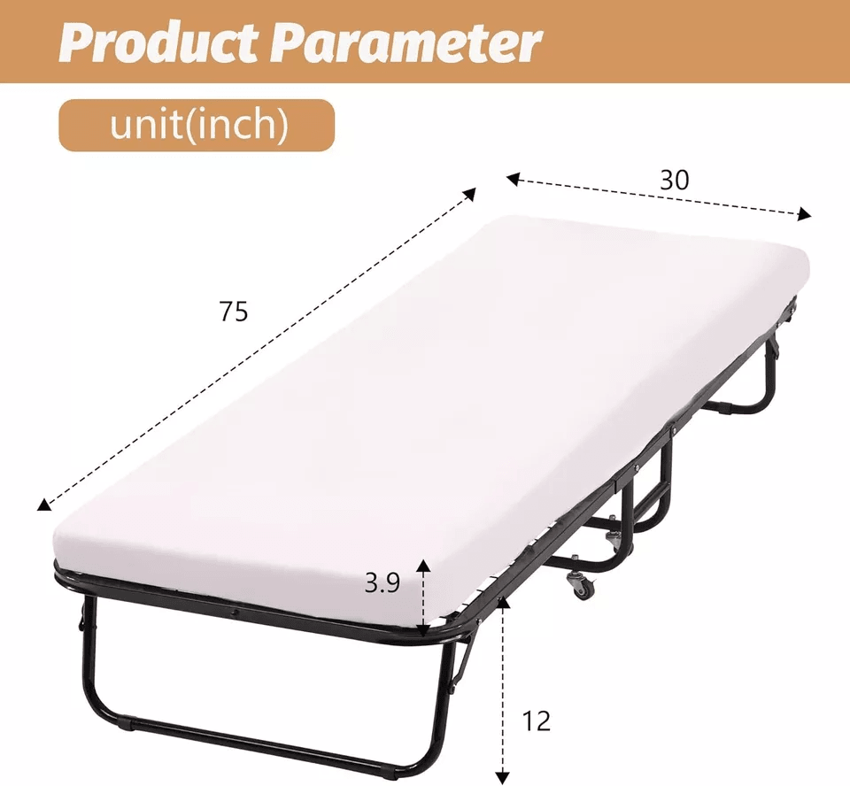 Folding Guest Bed With Wheels Portable Rollaway Extra Bed With Mattress For Adults Office Or Home U 6