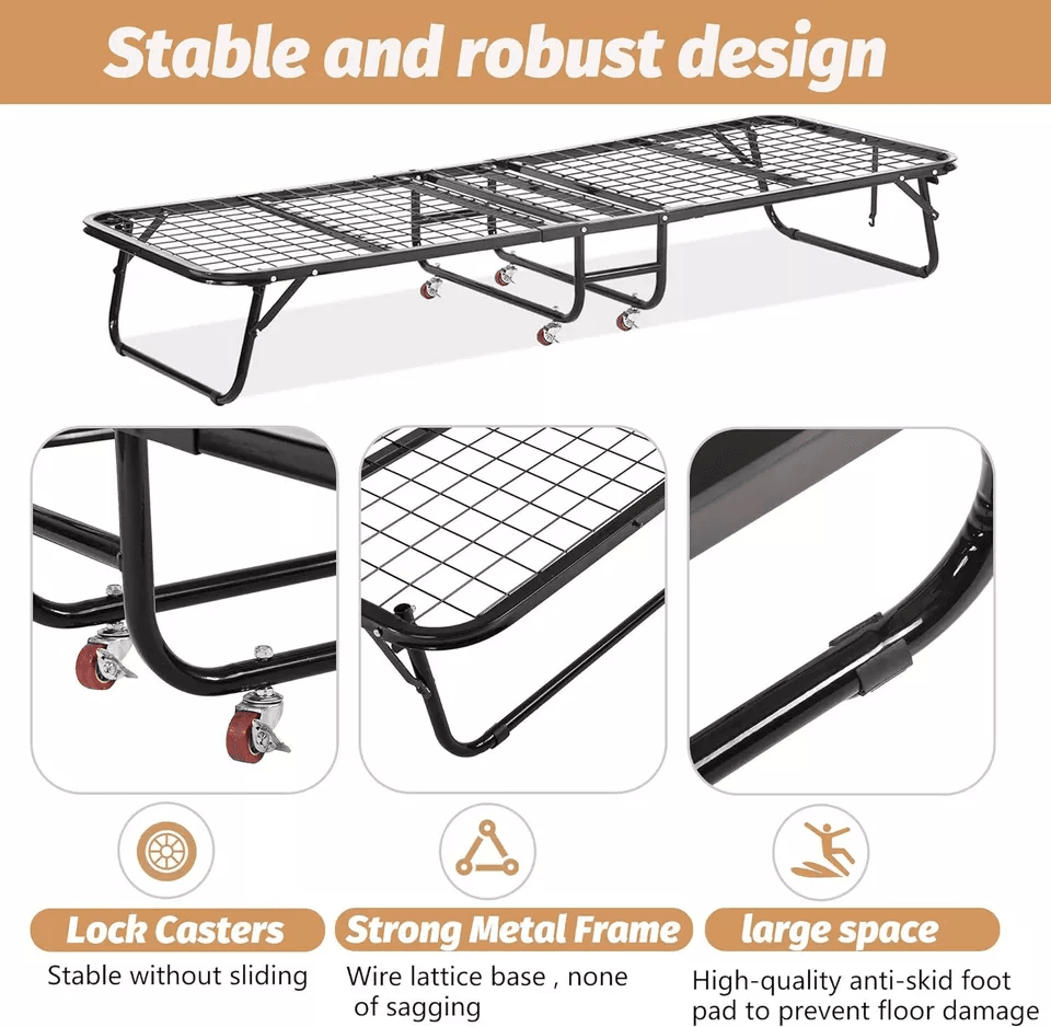 Folding Guest Bed With Wheels Portable Rollaway Extra Bed With Mattress For Adults Office Or Home U 5