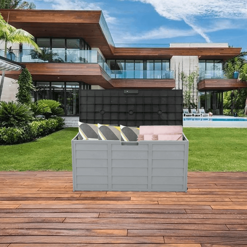 All Weather UVResistant Outdoor Storage Deck Box With Wheels Lockable Patio Garden Shed Bin For Bac 2