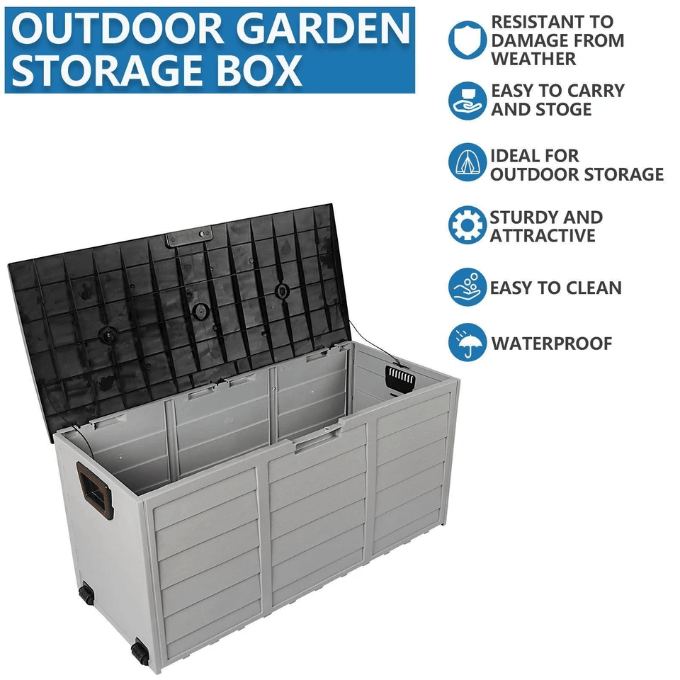 All Weather UVResistant Outdoor Storage Deck Box With Wheels Lockable Patio Garden Shed Bin For Bac 3