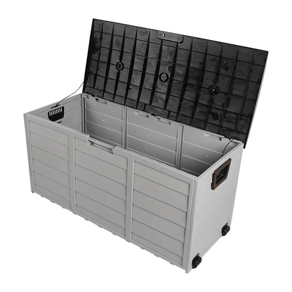 All Weather UV-Resistant Outdoor Storage Deck Box with Wheels Lockable Patio Garden Shed Bin for Backyard Pool Tools