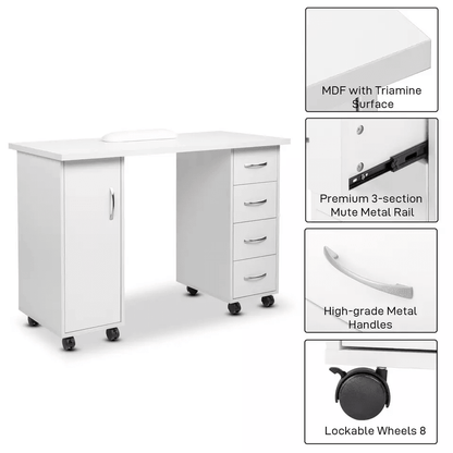 Double Sided Manicure Table Nail Desk With Drawers Wrist Rest Salon Makeup Station Office Storage 8 5