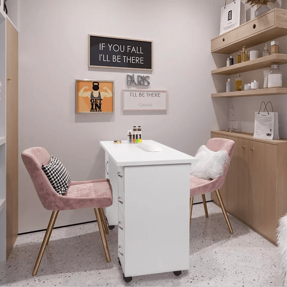 Double Sided Manicure Table Nail Desk With Drawers Wrist Rest Salon Makeup Station Office Storage 8 4