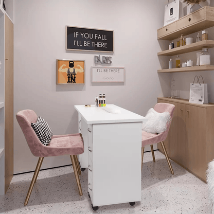 Double Sided Manicure Table Nail Desk With Drawers Wrist Rest Salon Makeup Station Office Storage 8 4