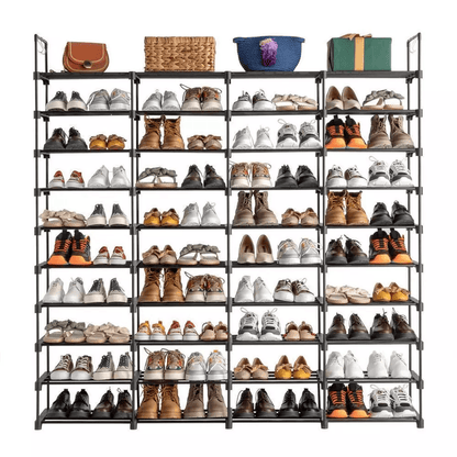 Large Capacity Metal Shoe Rack, Tier Shoe Storage Organizer with Hooks and Shelves for Entryway, Closet, or Garage