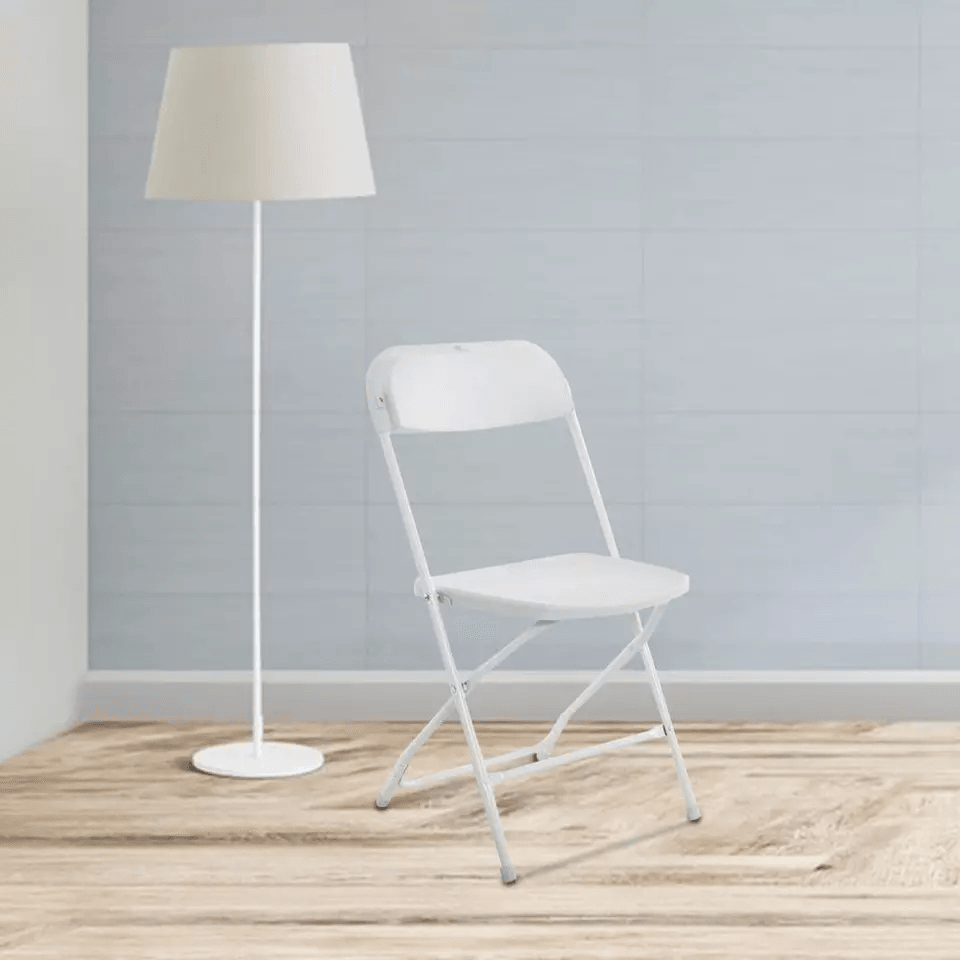 White Plastic Folding Chairs Stackable Party Dining Seats For Garden Events And Outdoor Use HeavyDu 5