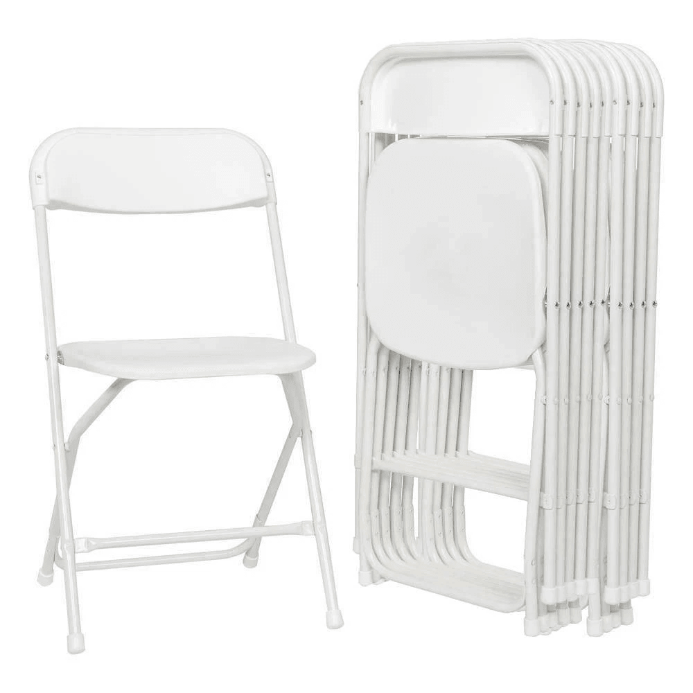 White Plastic Folding Chairs Stackable Party Dining Seats for Garden, Events, and Outdoor Use, Heavy-Duty & Portable
