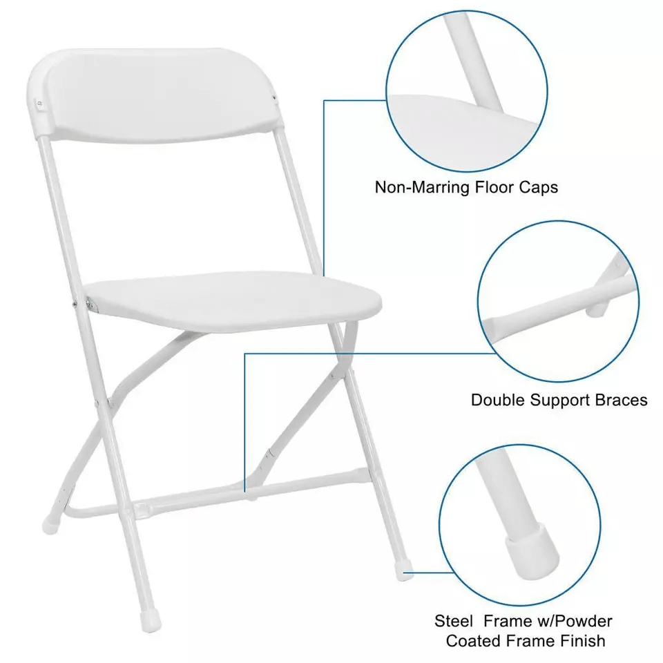 White Plastic Folding Chairs Stackable Party Dining Seats For Garden Events And Outdoor Use HeavyDu 8