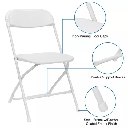 White Plastic Folding Chairs Stackable Party Dining Seats For Garden Events And Outdoor Use HeavyDu 8