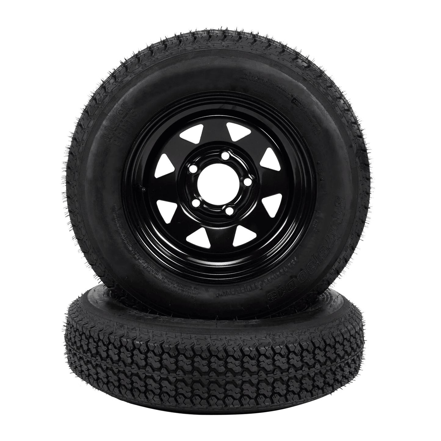 2-Pack Trailer Tires on Rim ST175/80D13 5 Lug Black Spoke Wheels Load Range C 13 Inch Trailer Tire Assemblies
