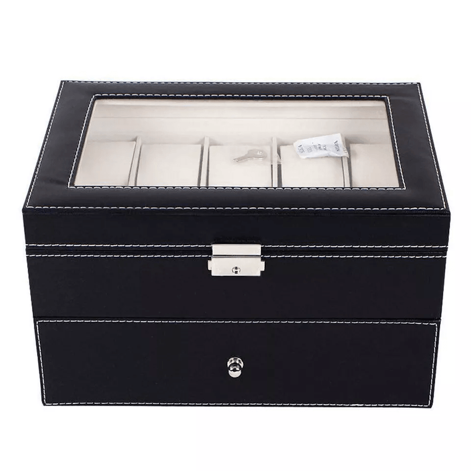 Large Slot Leather Watch Box Case Organizer With Glass Display Stylish Jewelry Storage For Watches  1