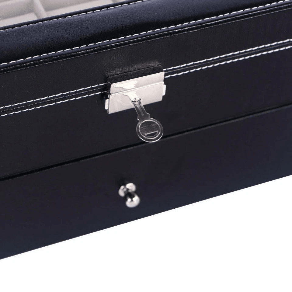 Large Slot Leather Watch Box Case Organizer With Glass Display Stylish Jewelry Storage For Watches  3