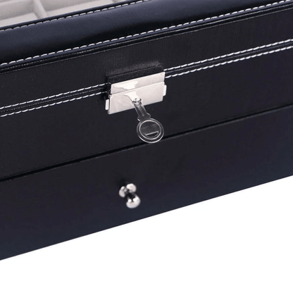 Large Slot Leather Watch Box Case Organizer With Glass Display Stylish Jewelry Storage For Watches  3