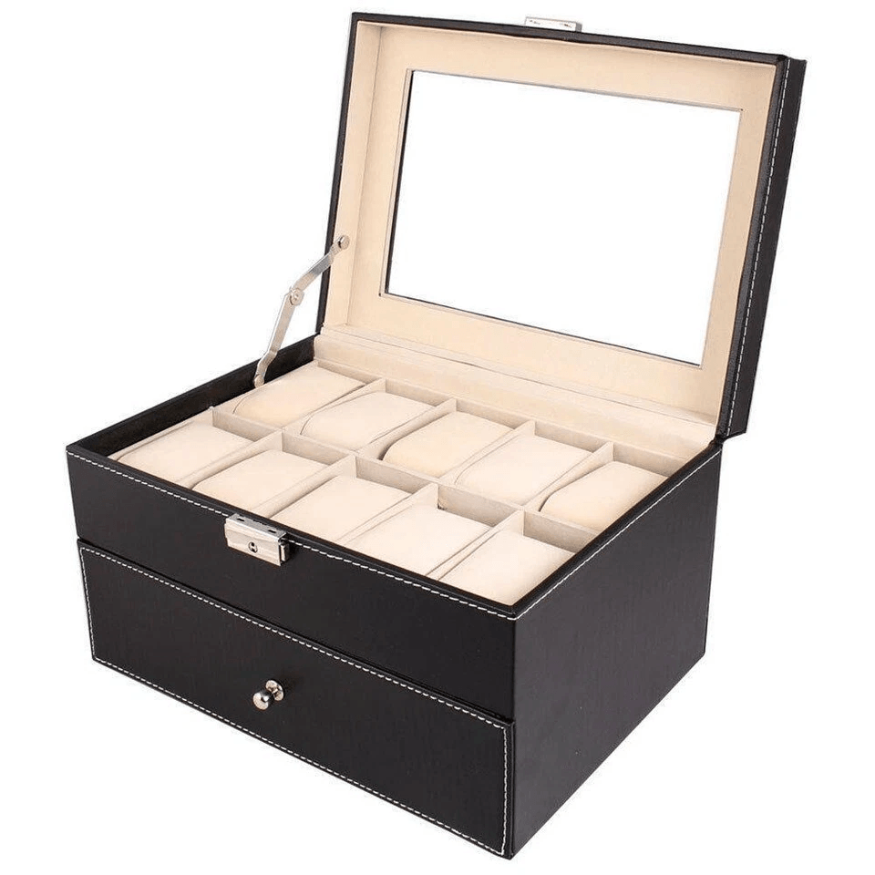 Large Slot Leather Watch Box Case Organizer With Glass Display Stylish Jewelry Storage For Watches  2