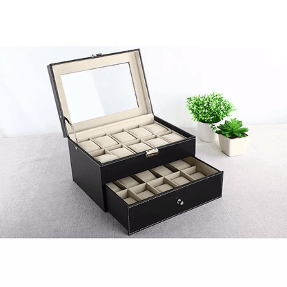 Large Slot Leather Watch Box Case Organizer With Glass Display Stylish Jewelry Storage For Watches  6