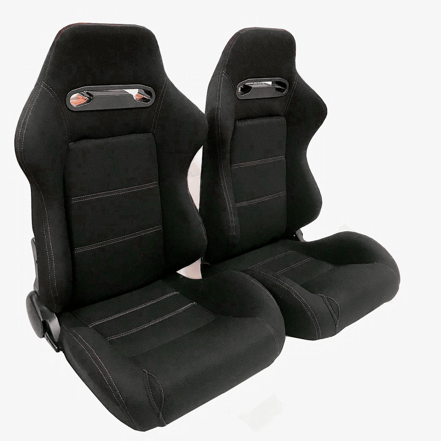 Pair of Sports Cloth Reclinable Racing Seats, Black with Slider Brackets