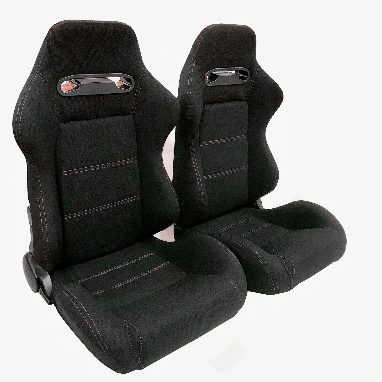 Pair of Sports Cloth Reclinable Racing Seats, Black with Slider Brackets