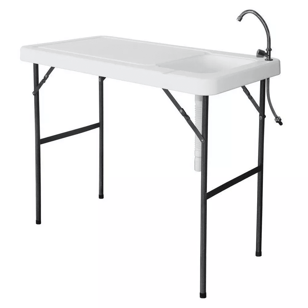 Portable Camping Fish Cutting Table with Sink & Faucet, Outdoor Fish Hunting Washing & Cleaning Station