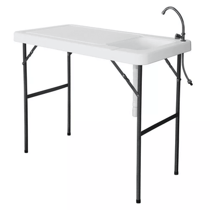 Portable Camping Fish Cutting Table with Sink & Faucet, Outdoor Fish Hunting Washing & Cleaning Station