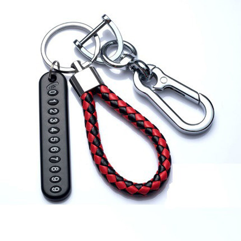 Trendy DIY Mobile Phone Number Plate Pendant Keychain Punk Leather Rope AntiLost Keychain for Men