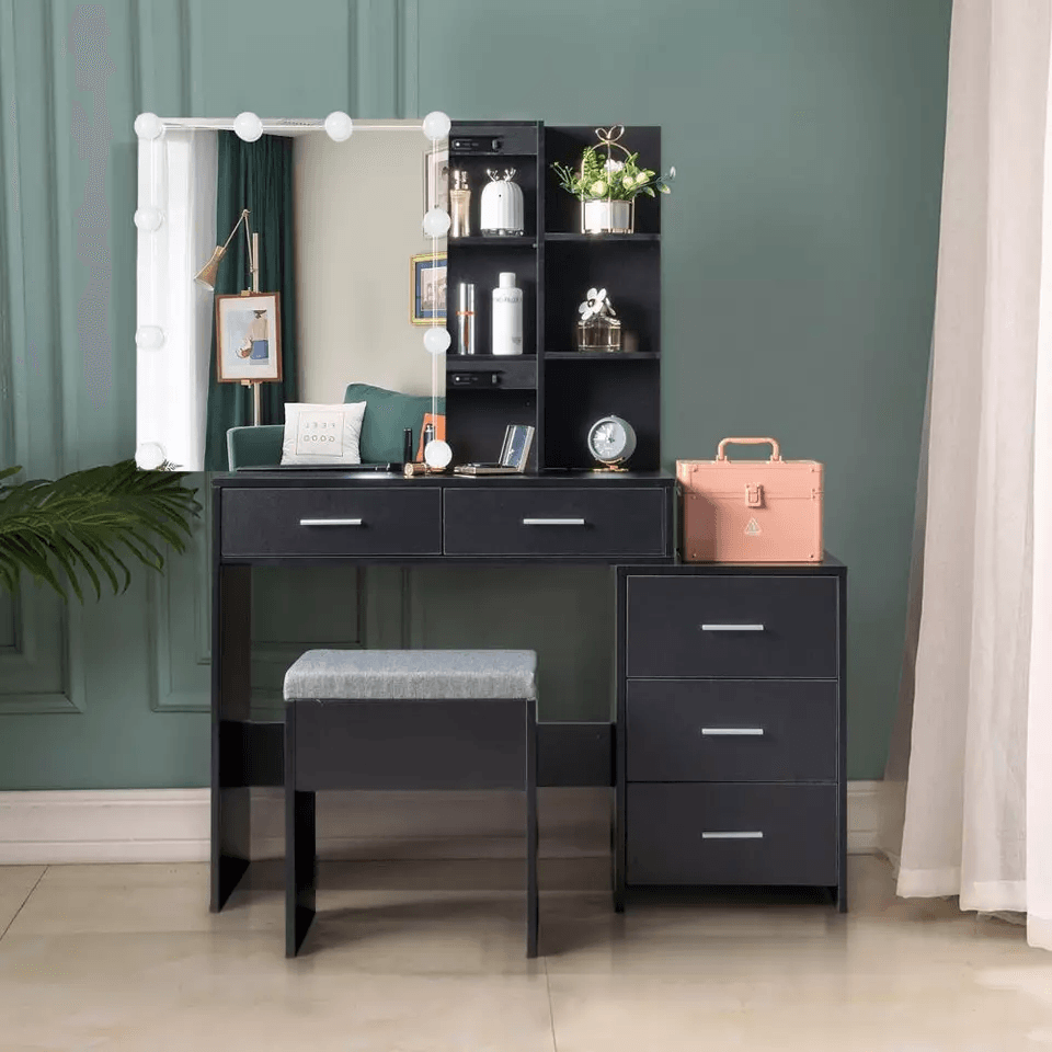 Vanity Dressing Table Set Makeup Desk With LED Lighted Mirror Drawers And Stool MultiFunctional Sto 6