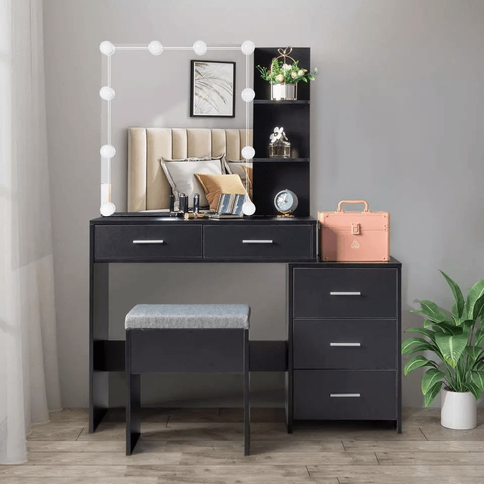Vanity Dressing Table Set Makeup Desk With LED Lighted Mirror Drawers And Stool MultiFunctional Sto 5