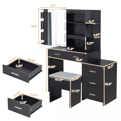 Vanity Dressing Table Set Makeup Desk With LED Lighted Mirror Drawers And Stool MultiFunctional Sto 8