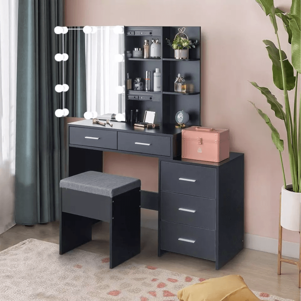 Vanity Dressing Table Set Makeup Desk With LED Lighted Mirror Drawers And Stool MultiFunctional Sto 2