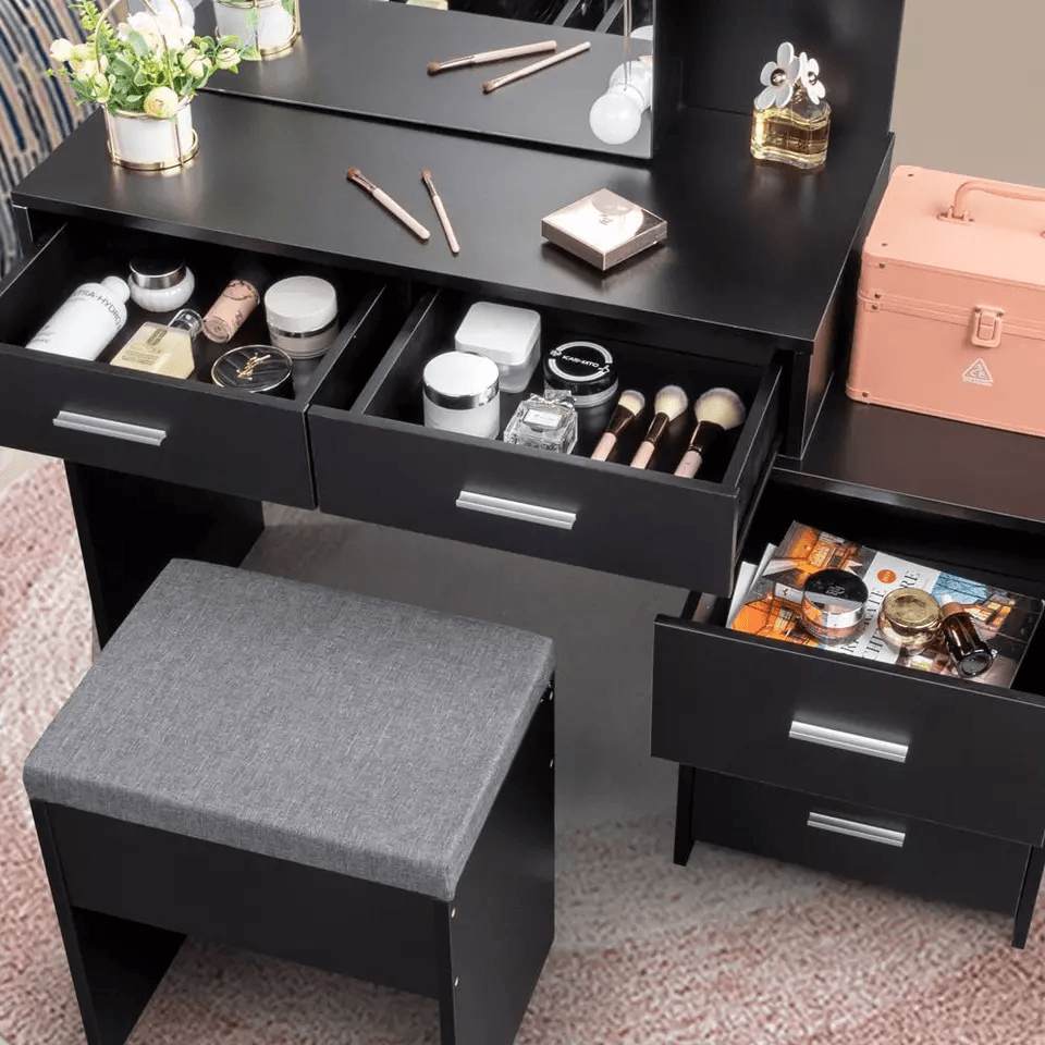 Vanity Dressing Table Set Makeup Desk With LED Lighted Mirror Drawers And Stool MultiFunctional Sto 3