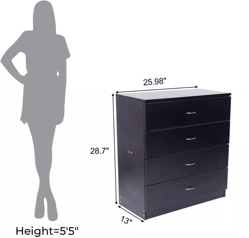 New 4 Drawer Chest Dresser Black Bedroom Storage Cabinet 3