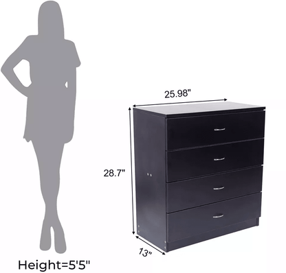 New 4 Drawer Chest Dresser Black Bedroom Storage Cabinet 3
