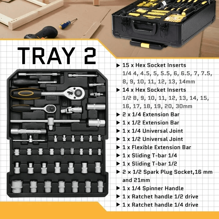 Complete Mechanics Tool Kit With Rolling Trolley Case Sockets Wrenches  More 2