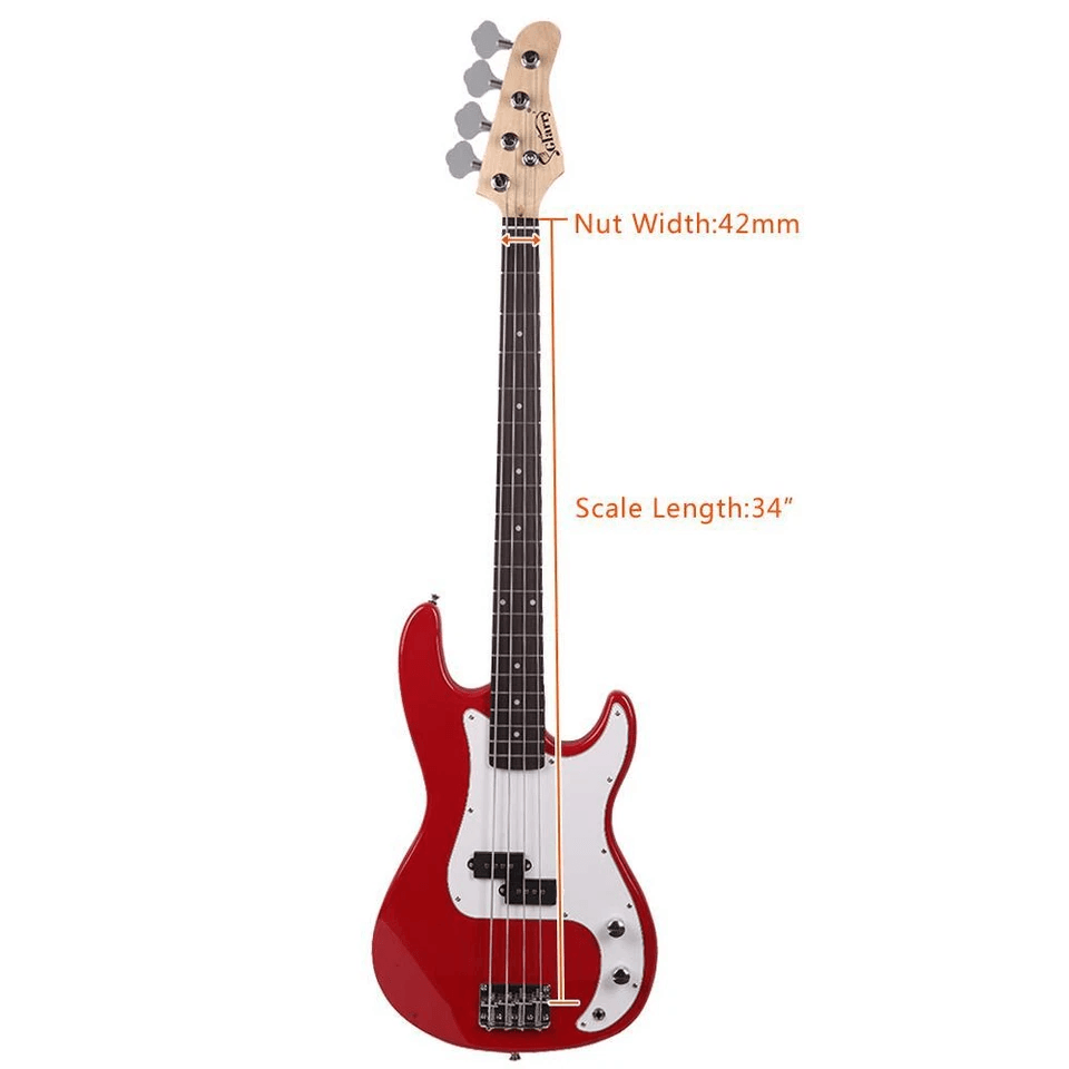 Glarry GP Electric Bass Guitar With Amplifier Red Full Starter Kit 5
