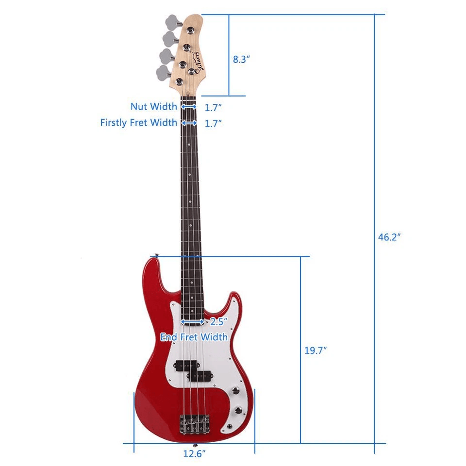 Glarry GP Electric Bass Guitar With Amplifier Red Full Starter Kit 6