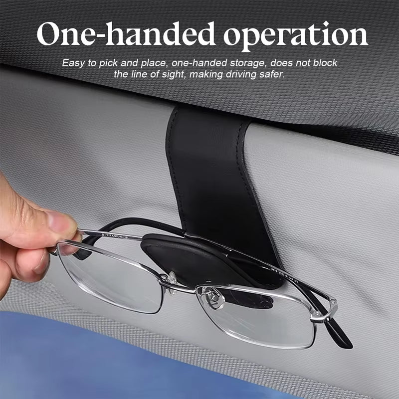 Universal Car Sun Visor Sunglasses Holder PU Leather Magnetic Clip For Glasses Cards  Pens Auto Acc 1