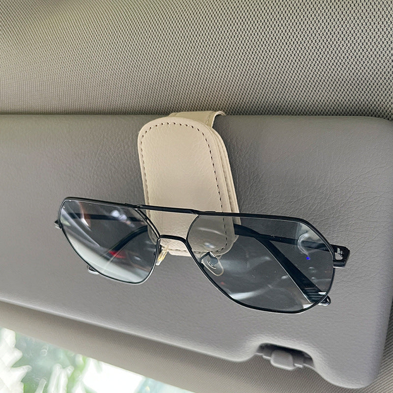 Universal Car Sun Visor Sunglasses Holder PU Leather Magnetic Clip For Glasses Cards  Pens Auto Acc 6