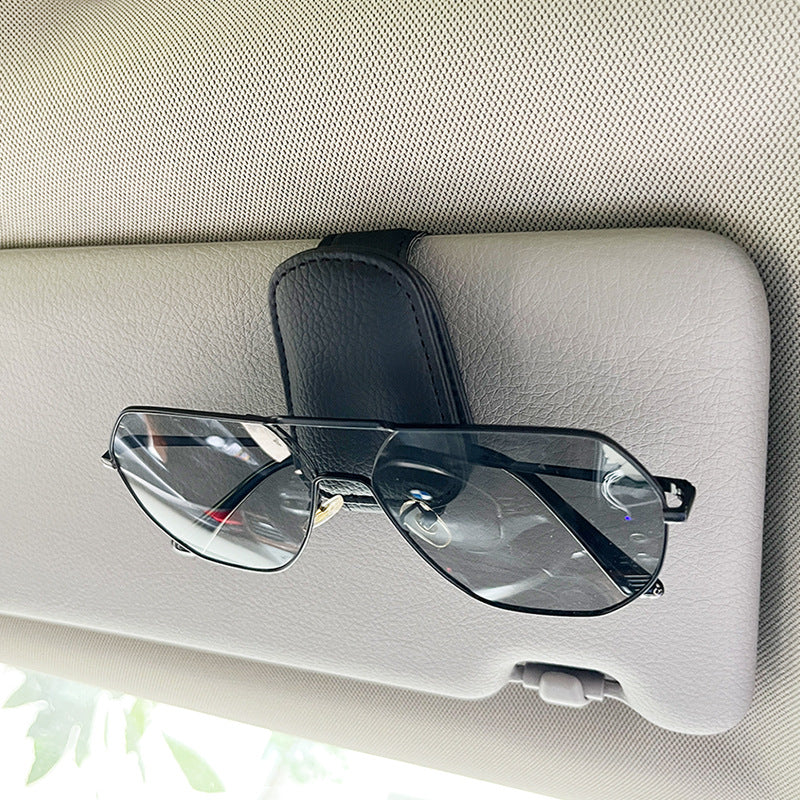 Universal Car Sun Visor Sunglasses Holder PU Leather Magnetic Clip For Glasses Cards  Pens Auto Acc 7