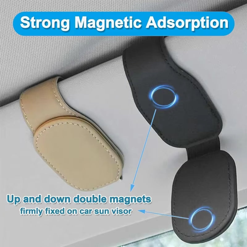 Universal Car Sun Visor Sunglasses Holder PU Leather Magnetic Clip For Glasses Cards  Pens Auto Acc 5