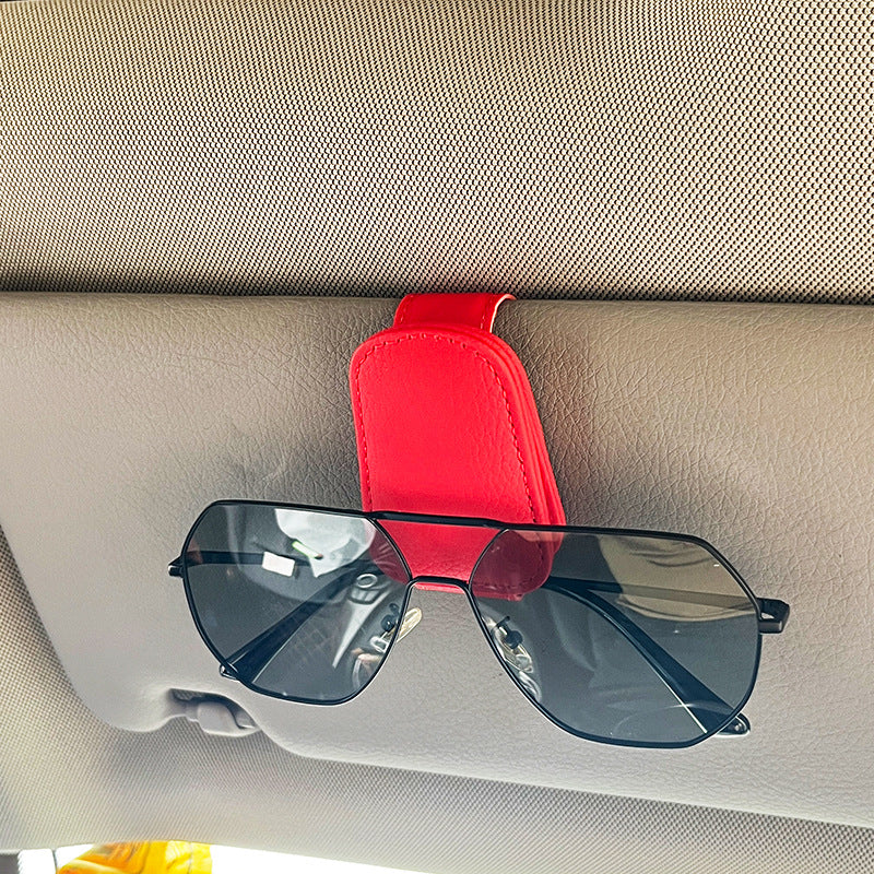 Universal Car Sun Visor Sunglasses Holder PU Leather Magnetic Clip For Glasses Cards  Pens Auto Acc 8