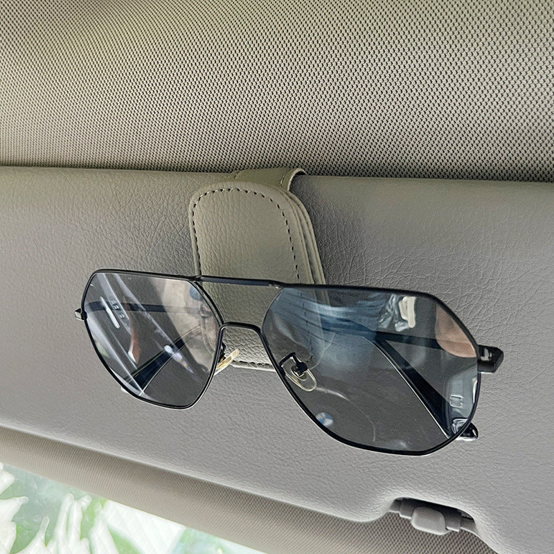 Universal Car Sun Visor Sunglasses Holder PU Leather Magnetic Clip For Glasses Cards  Pens Auto Acc 9