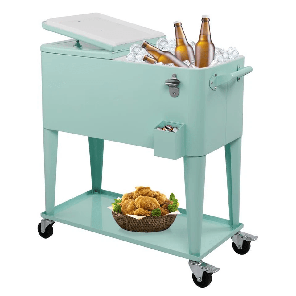 Portable Outdoor Quart Rolling Patio Steel Party Cooler Cart With Ice Chest And Wheels Cold  Warm R 2