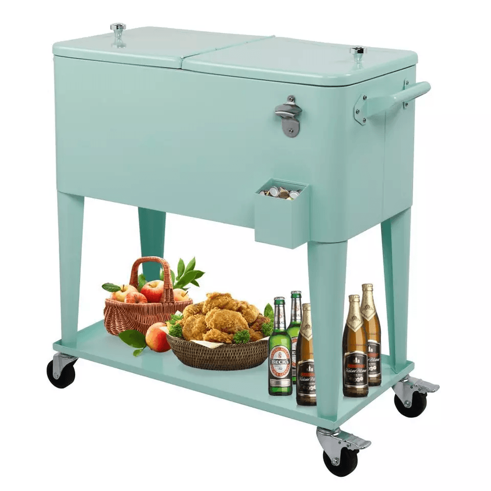 Portable Outdoor Quart Rolling Patio Steel Party Cooler Cart With Ice Chest And Wheels Cold  Warm R 3