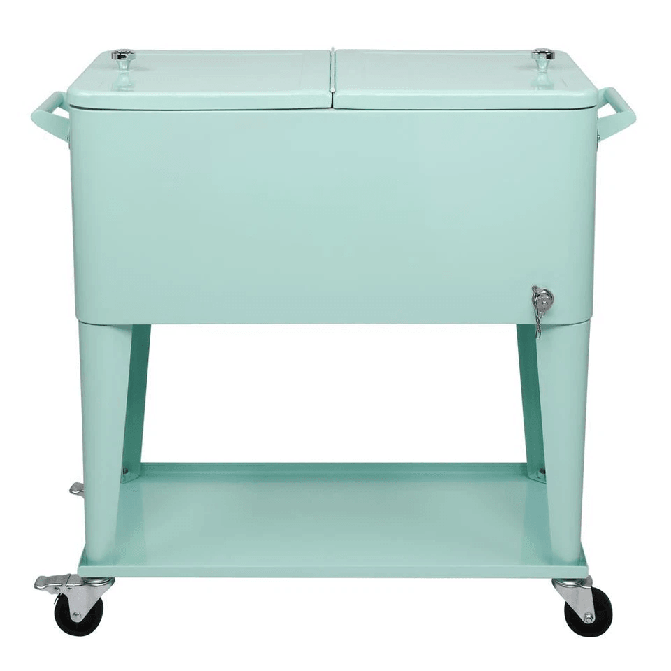 Portable Outdoor Quart Rolling Patio Steel Party Cooler Cart With Ice Chest And Wheels Cold  Warm R 6