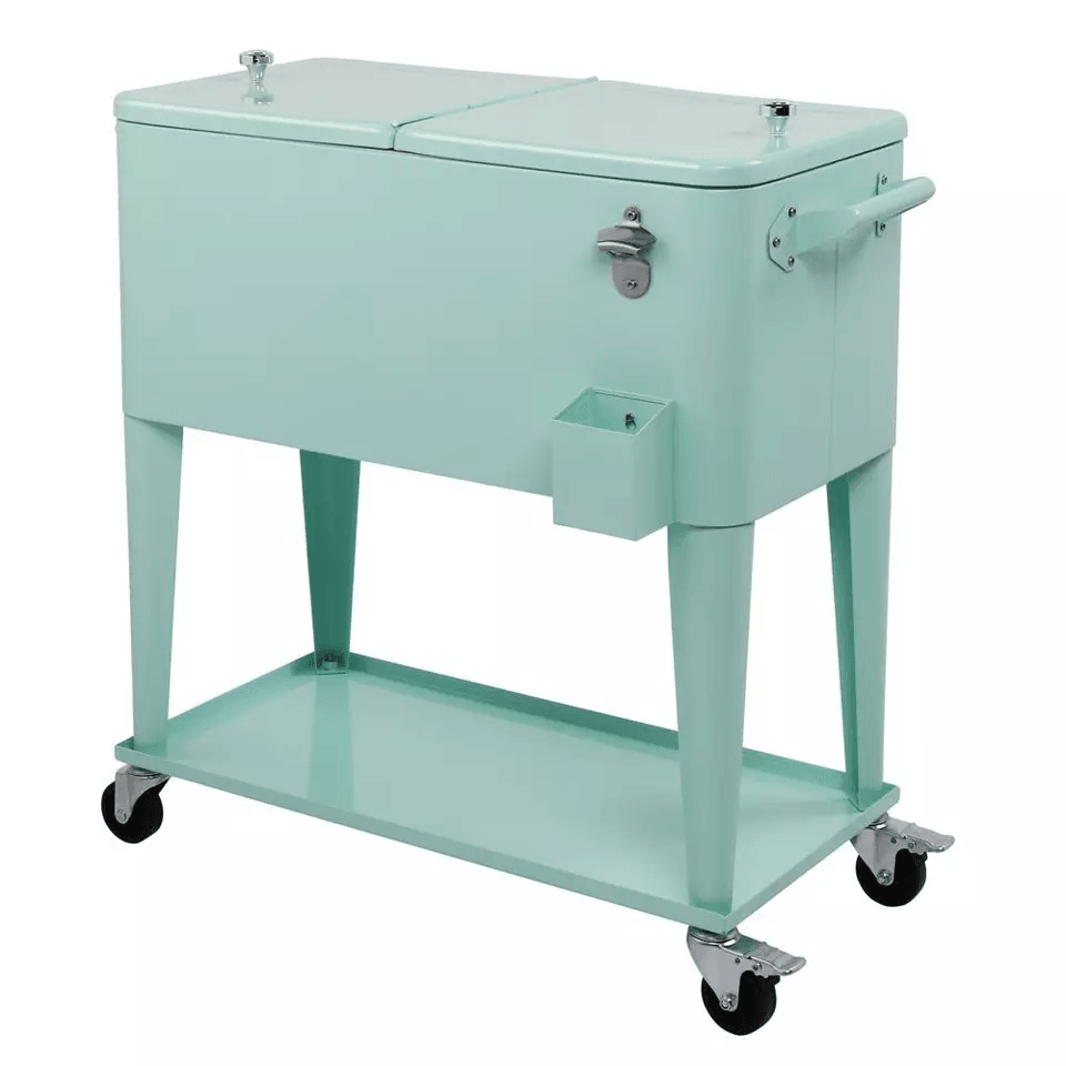 Portable Outdoor Quart Rolling Patio Steel Party Cooler Cart With Ice Chest And Wheels Cold  Warm R 7