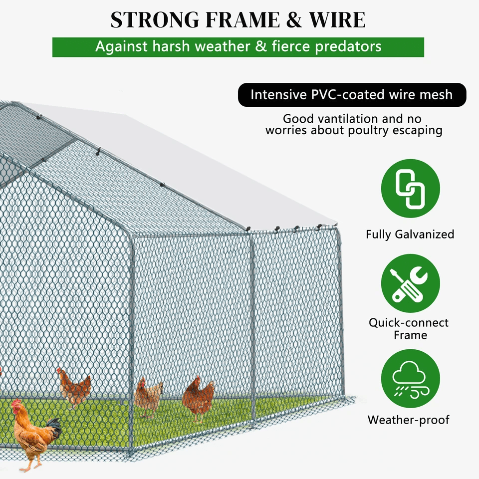 Large Metal Chicken Coop Walkin Poultry Cage Hen Run House With Waterproof Roof 5